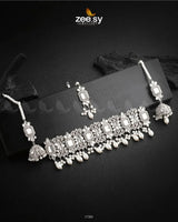 NECKLACE SET-0940 Silver White Necklace Sets - Zeesy Jewellery Pakistan | Premium Artificial & Imitation Jewellery