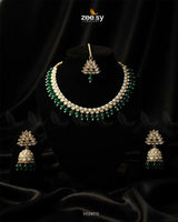 Opulent Tradiitional Necklace Set Golden Green Necklace Sets - Zeesy Jewellery Pakistan | Premium Artificial & Imitation Jewellery