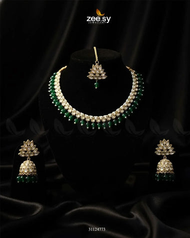 Opulent Tradiitional Necklace Set Golden Green Necklace Sets - Zeesy Jewellery Pakistan | Premium Artificial & Imitation Jewellery
