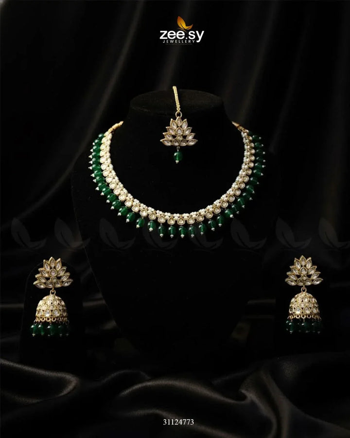 Opulent Tradiitional Necklace Set Golden Green Necklace Sets - Zeesy Jewellery Pakistan | Premium Artificial & Imitation Jewellery