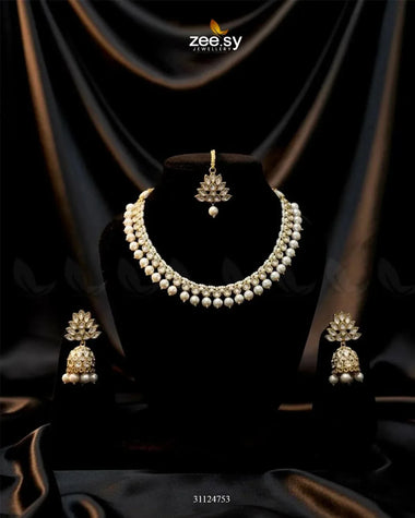 Opulent Tradiitional Necklace Set Golden Pearl Necklace Sets - Zeesy Jewellery Pakistan | Premium Artificial & Imitation Jewellery