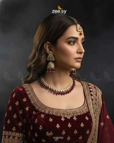 Opulent Tradiitional Necklace Set Golden Red Necklace Sets - Zeesy Jewellery Pakistan | Premium Artificial & Imitation Jewellery