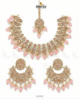 Pretty Bold Pearl Necklace Set Golden Mint Pink Necklace Sets - Zeesy Jewellery Pakistan | Premium Artificial & Imitation Jewellery