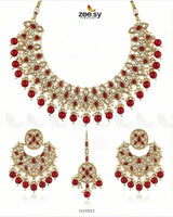 Pretty Bold Pearl Necklace Set Golden Red Necklace Sets - Zeesy Jewellery Pakistan | Premium Artificial & Imitation Jewellery