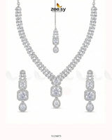 Square Leaf Vine Necklace Set Silver White Necklace Sets - Zeesy Jewellery Pakistan | Premium Artificial & Imitation Jewellery
