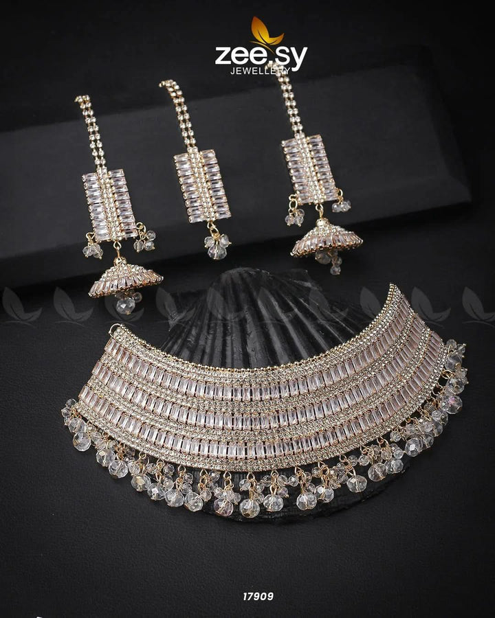 Sumayah's Choker Necklace Golden Mint Pink Necklace Sets - Zeesy Jewellery Pakistan | Premium Artificial & Imitation Jewellery