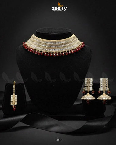 Sumayah's Choker Necklace Golden Red Necklace Sets - Zeesy Jewellery Pakistan | Premium Artificial & Imitation Jewellery