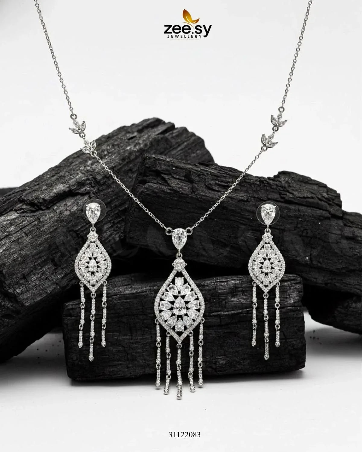 Heirloom Shared Bloom Necklace Set Silver Necklace Sets - Zeesy Jewellery Pakistan | Premium Artificial & Imitation Jewellery