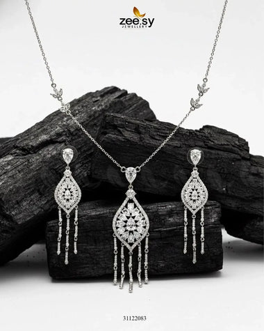 Heirloom Shared Bloom Necklace Set Silver Necklace Sets - Zeesy Jewellery Pakistan | Premium Artificial & Imitation Jewellery