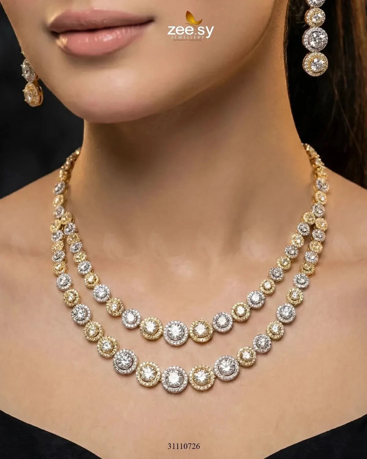 Majestic Double Tier Necklace Set Necklace Sets - Zeesy Jewellery Pakistan | Premium Artificial & Imitation Jewellery