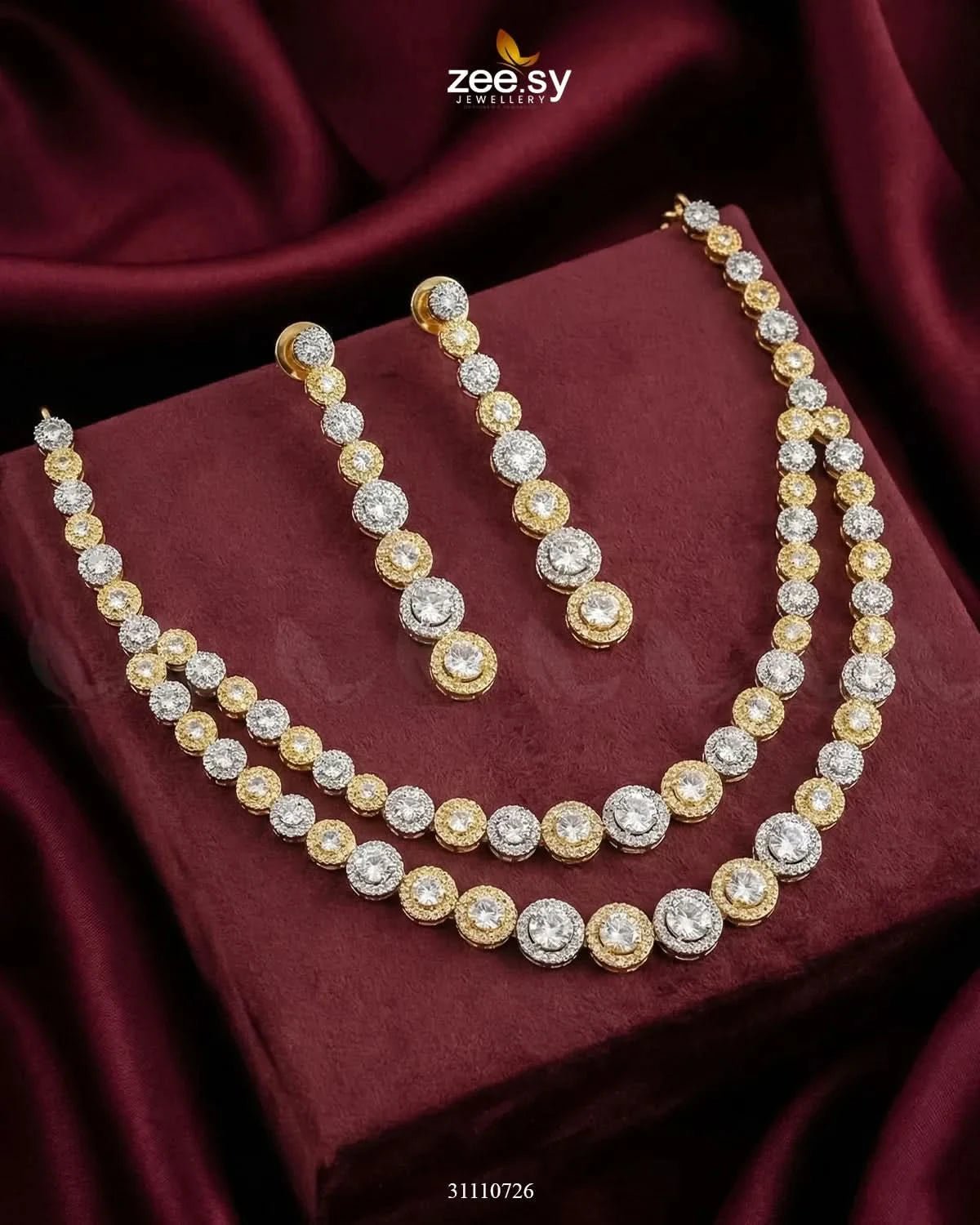 Majestic Double Tier Necklace Set Golden Necklace Sets - Zeesy Jewellery Pakistan | Premium Artificial & Imitation Jewellery