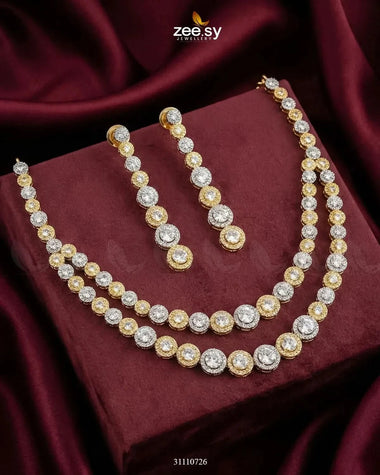 Majestic Double Tier Necklace Set Golden Necklace Sets - Zeesy Jewellery Pakistan | Premium Artificial & Imitation Jewellery