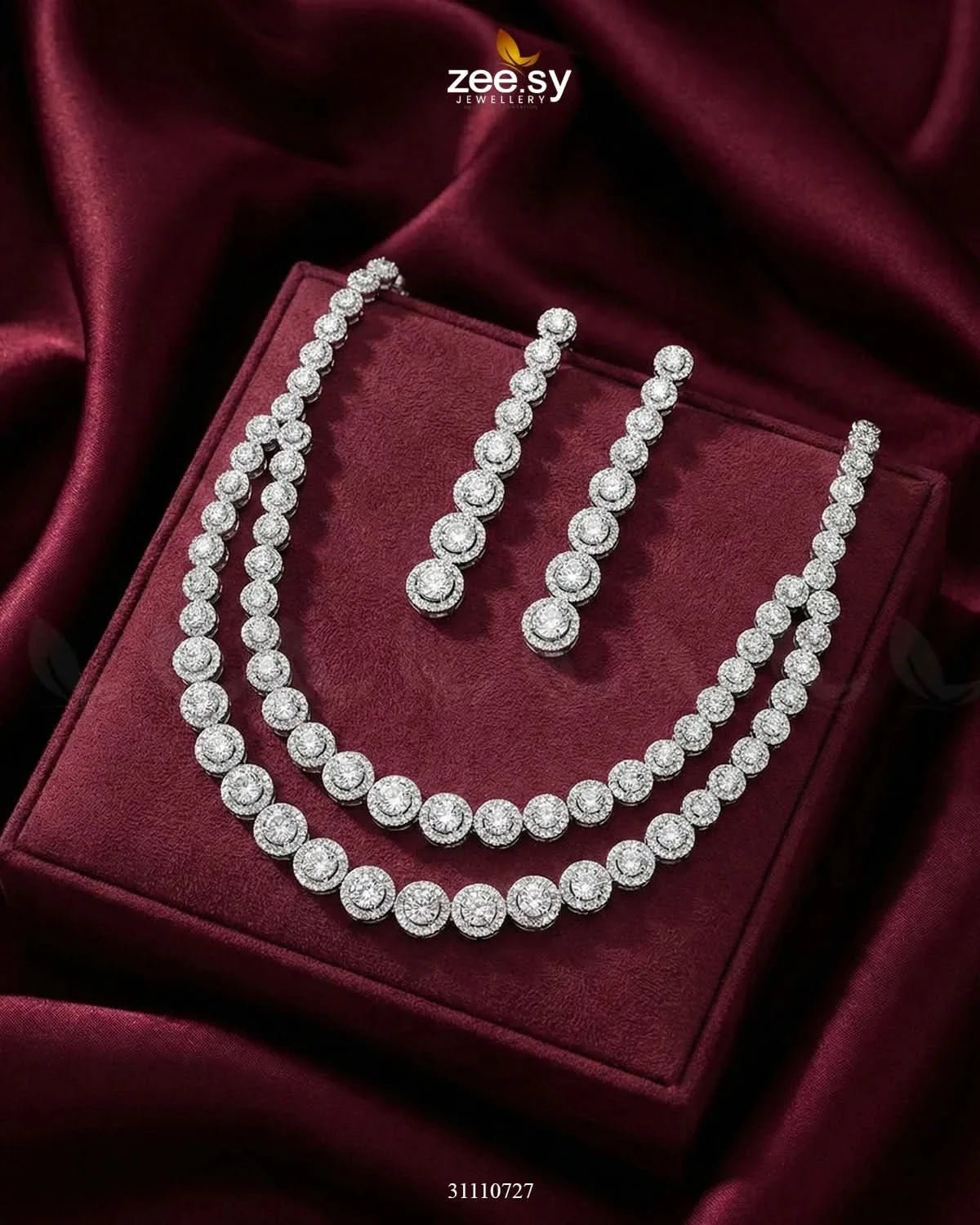 Majestic Double Tier Necklace Set Silver Necklace Sets - Zeesy Jewellery Pakistan | Premium Artificial & Imitation Jewellery