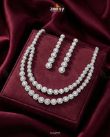Majestic Double Tier Necklace Set Silver Necklace Sets - Zeesy Jewellery Pakistan | Premium Artificial & Imitation Jewellery