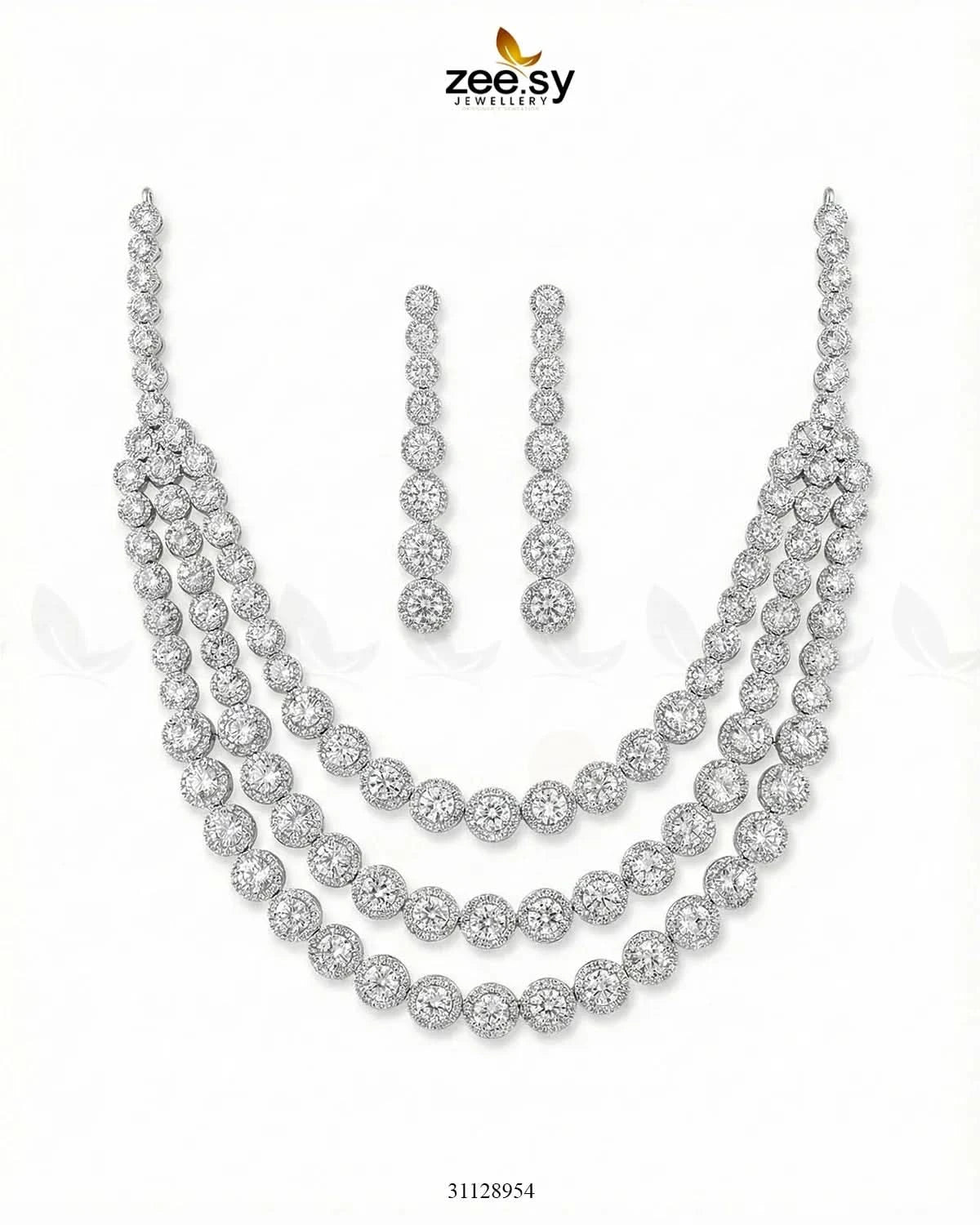 Majestic Triple Tier Necklace Set Silver Necklace Sets - Zeesy Jewellery Pakistan | Premium Artificial & Imitation Jewellery