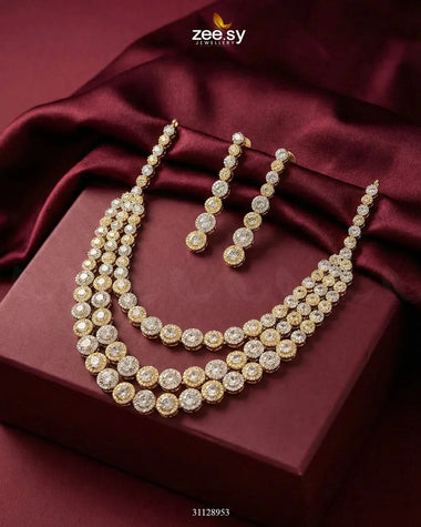 Majestic Triple Tier Necklace Set Golden Necklace Sets - Zeesy Jewellery Pakistan | Premium Artificial & Imitation Jewellery