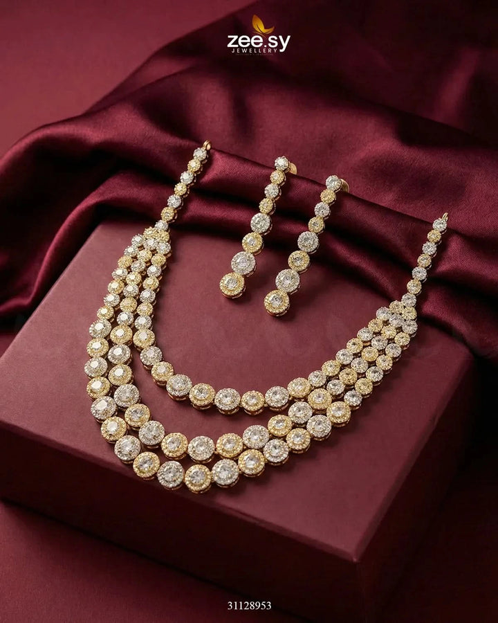 Majestic Triple Tier Necklace Set Golden Necklace Sets - Zeesy Jewellery Pakistan | Premium Artificial & Imitation Jewellery