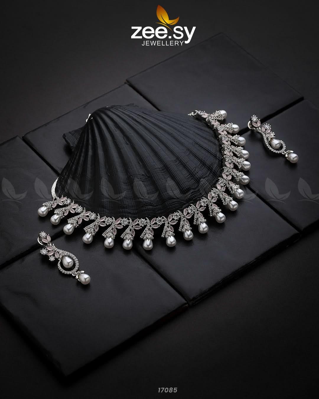 Captivating Zircon Necklace Silver Mint Pink Necklace Sets - Zeesy Jewellery Pakistan | Premium Artificial & Imitation Jewellery