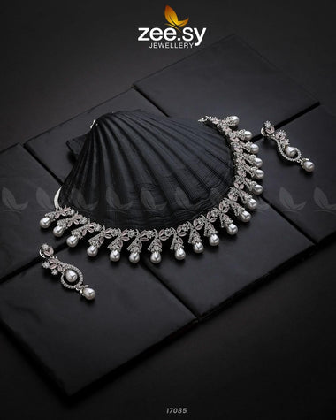 Captivating Zircon Necklace Silver Mint Pink Necklace Sets - Zeesy Jewellery Pakistan | Premium Artificial & Imitation Jewellery