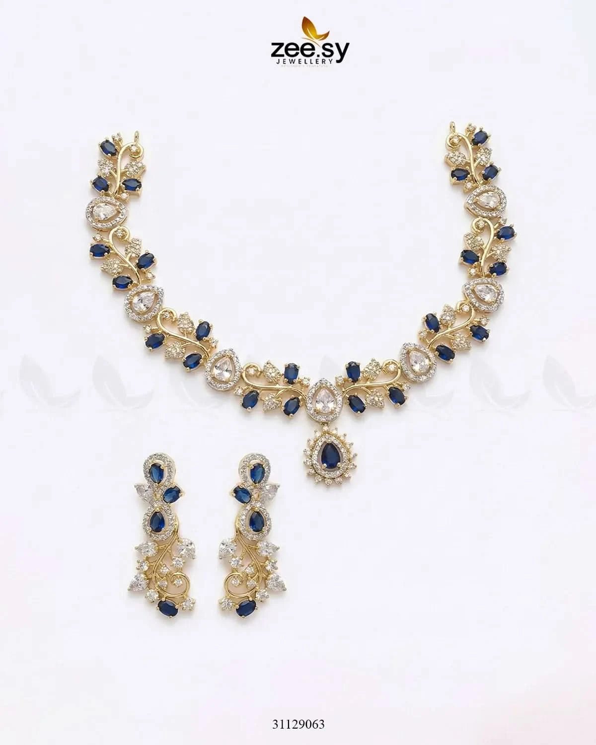 Golden Blossom Vine Necklace Set Golden Blue Necklace Sets - Zeesy Jewellery Pakistan | Premium Artificial & Imitation Jewellery