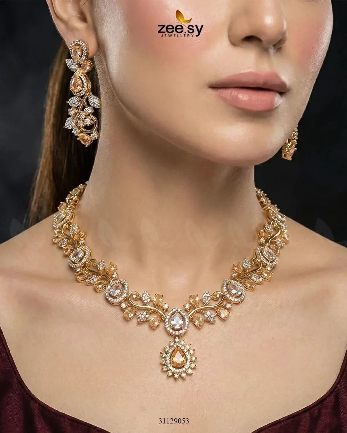 Golden Blossom Vine Necklace Set Necklace Sets - Zeesy Jewellery Pakistan | Premium Artificial & Imitation Jewellery