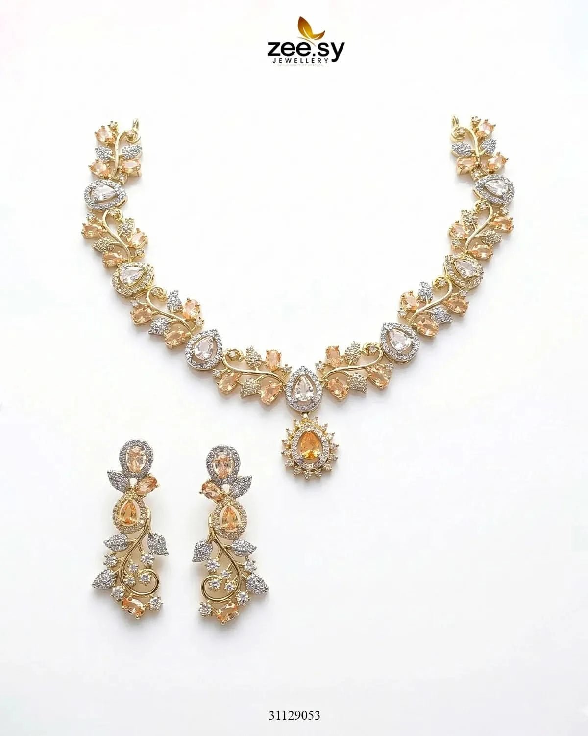 Golden Blossom Vine Necklace Set Golden Champagne Necklace Sets - Zeesy Jewellery Pakistan | Premium Artificial & Imitation Jewellery