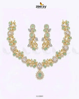 Golden Blossom Vine Necklace Set Golden Mint Green Necklace Sets - Zeesy Jewellery Pakistan | Premium Artificial & Imitation Jewellery