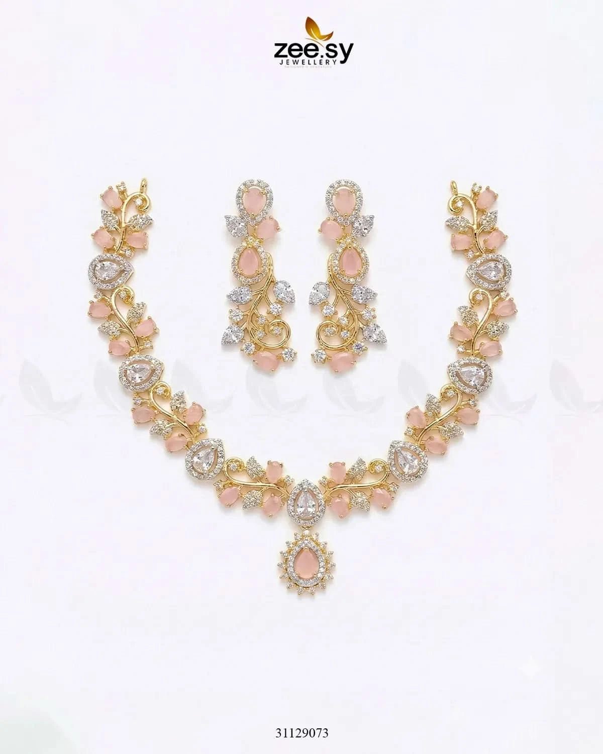 Golden Blossom Vine Necklace Set Golden Mint Pink Necklace Sets - Zeesy Jewellery Pakistan | Premium Artificial & Imitation Jewellery