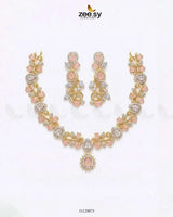 Golden Blossom Vine Necklace Set Golden Mint Pink Necklace Sets - Zeesy Jewellery Pakistan | Premium Artificial & Imitation Jewellery