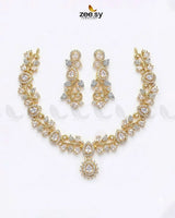 Golden Blossom Vine Necklace Set Golden White Necklace Sets - Zeesy Jewellery Pakistan | Premium Artificial & Imitation Jewellery