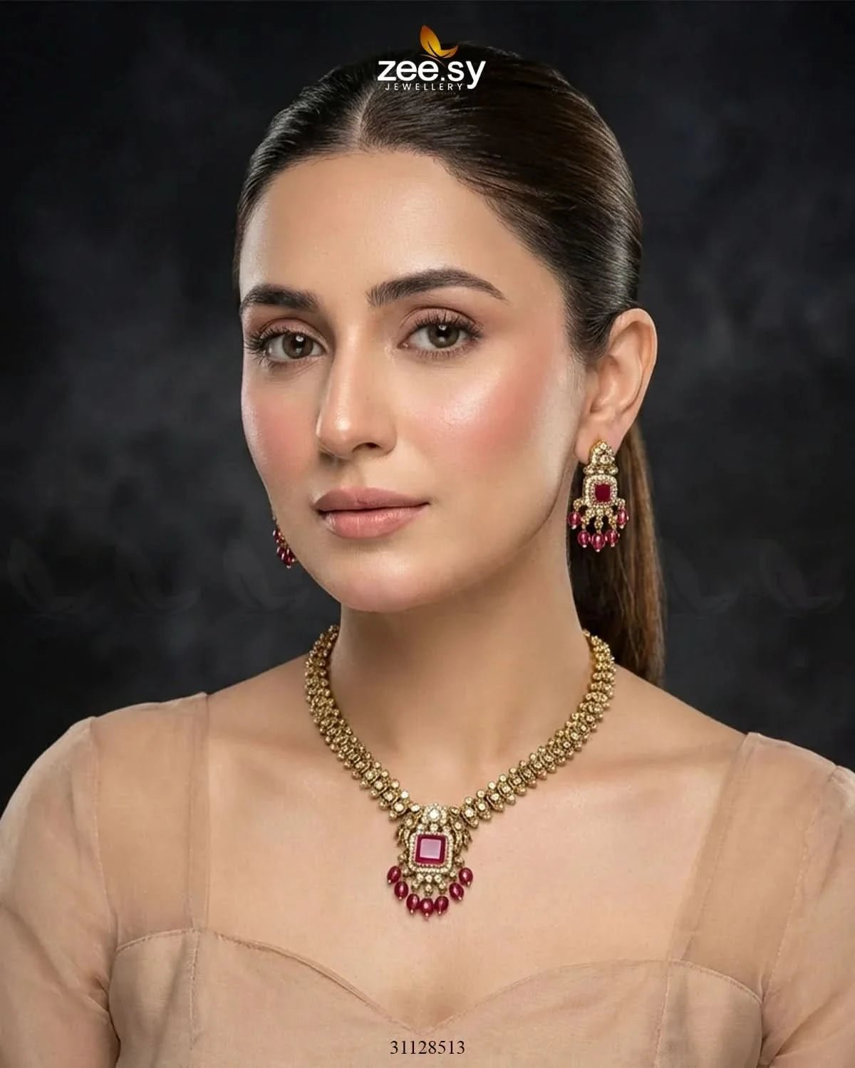 Sapphire Square Stone Necklace Set Necklace Sets - Zeesy Jewellery Pakistan | Premium Artificial & Imitation Jewellery