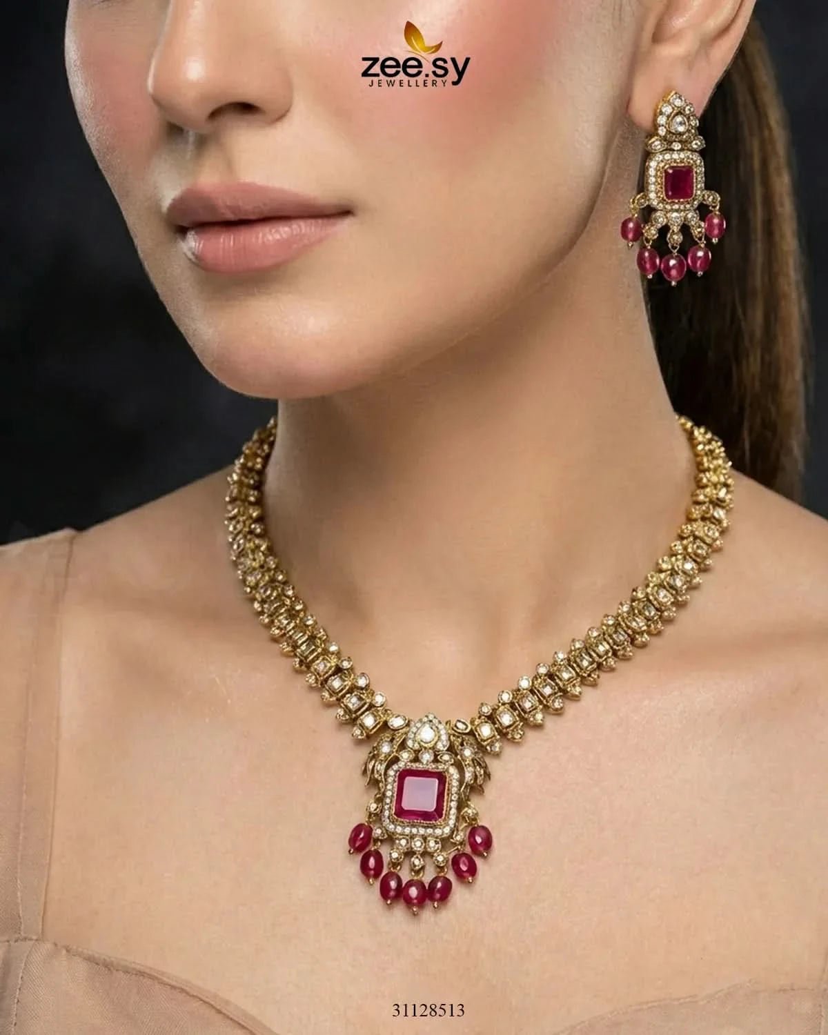 Sapphire Square Stone Necklace Set Necklace Sets - Zeesy Jewellery Pakistan | Premium Artificial & Imitation Jewellery