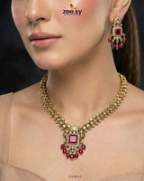 Sapphire Square Stone Necklace Set Necklace Sets - Zeesy Jewellery Pakistan | Premium Artificial & Imitation Jewellery