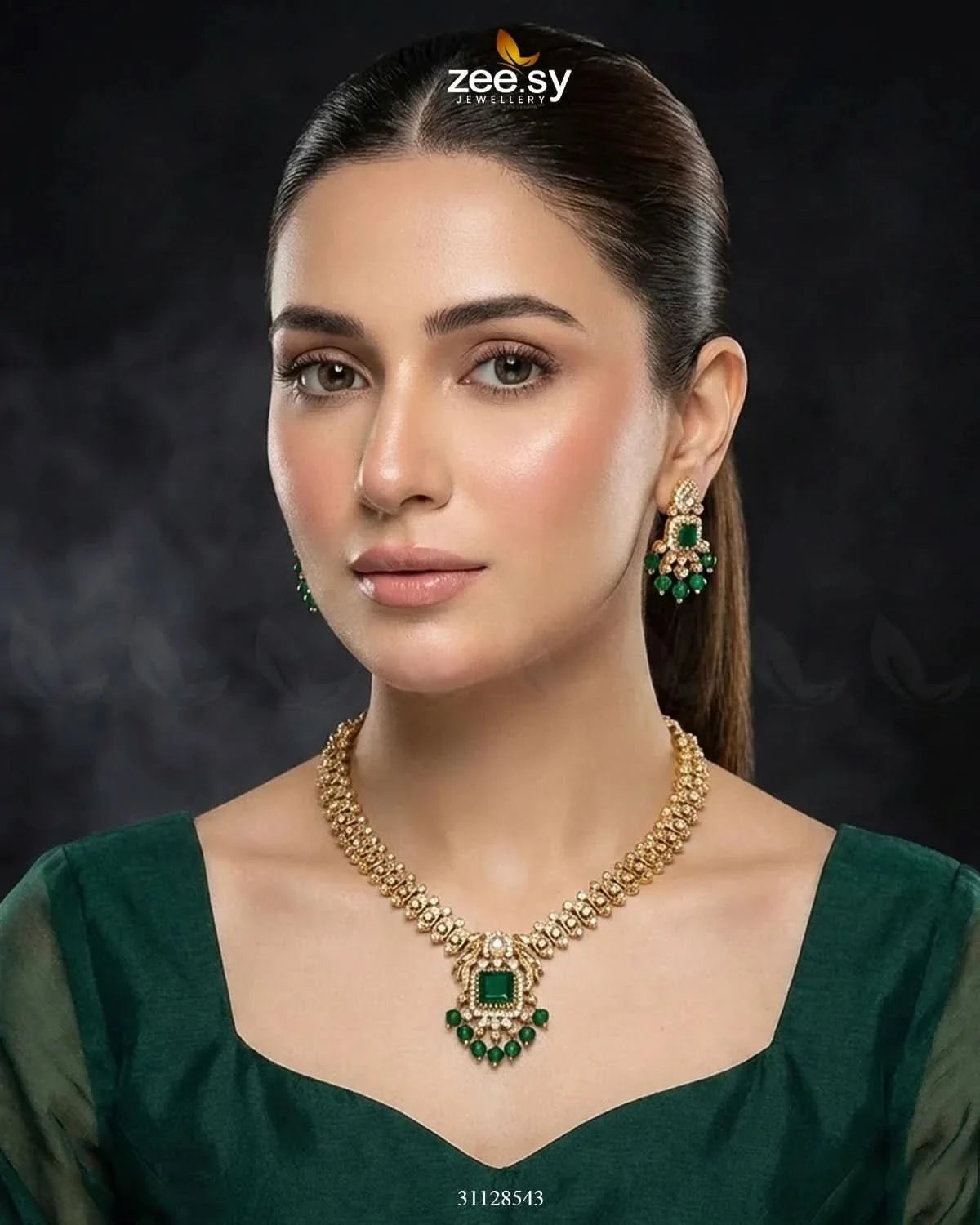 Sapphire Square Stone Necklace Set Necklace Sets - Zeesy Jewellery Pakistan | Premium Artificial & Imitation Jewellery