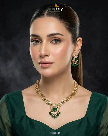 Sapphire Square Stone Necklace Set Necklace Sets - Zeesy Jewellery Pakistan | Premium Artificial & Imitation Jewellery