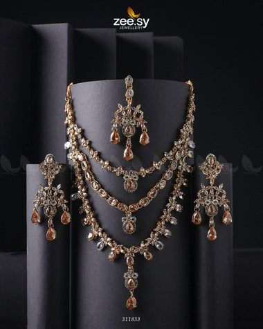 Sonya's Necklace Set Golden Champagne Necklace Sets - Zeesy Jewellery Pakistan | Premium Artificial & Imitation Jewellery