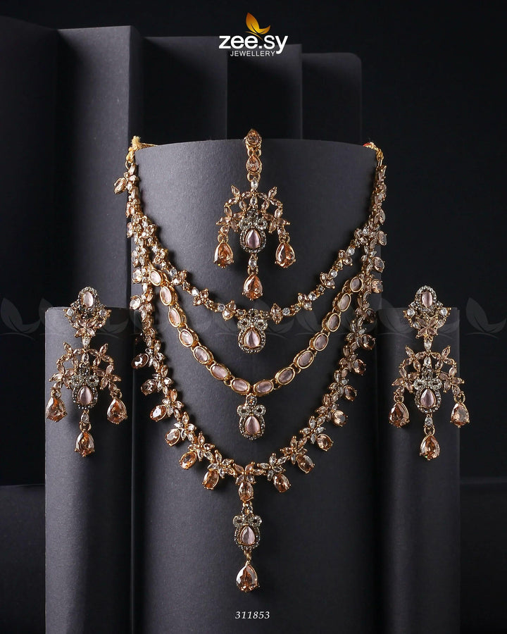 Sonya's Necklace Set Golden Pink Necklace Sets - Zeesy Jewellery Pakistan | Premium Artificial & Imitation Jewellery