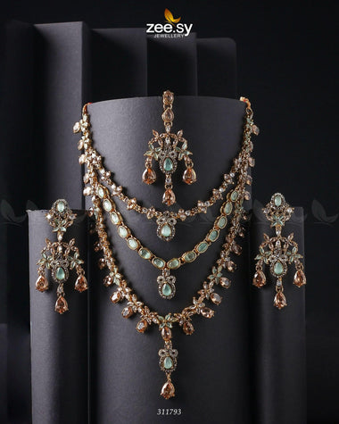 Sonya's Necklace Set Golden Mint Green Necklace Sets - Zeesy Jewellery Pakistan | Premium Artificial & Imitation Jewellery