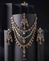 Sonya's Necklace Set Golden Mint Green Necklace Sets - Zeesy Jewellery Pakistan | Premium Artificial & Imitation Jewellery