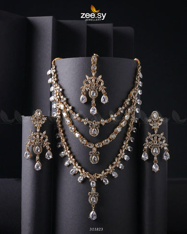 Sonya's Necklace Set Golden White Necklace Sets - Zeesy Jewellery Pakistan | Premium Artificial & Imitation Jewellery