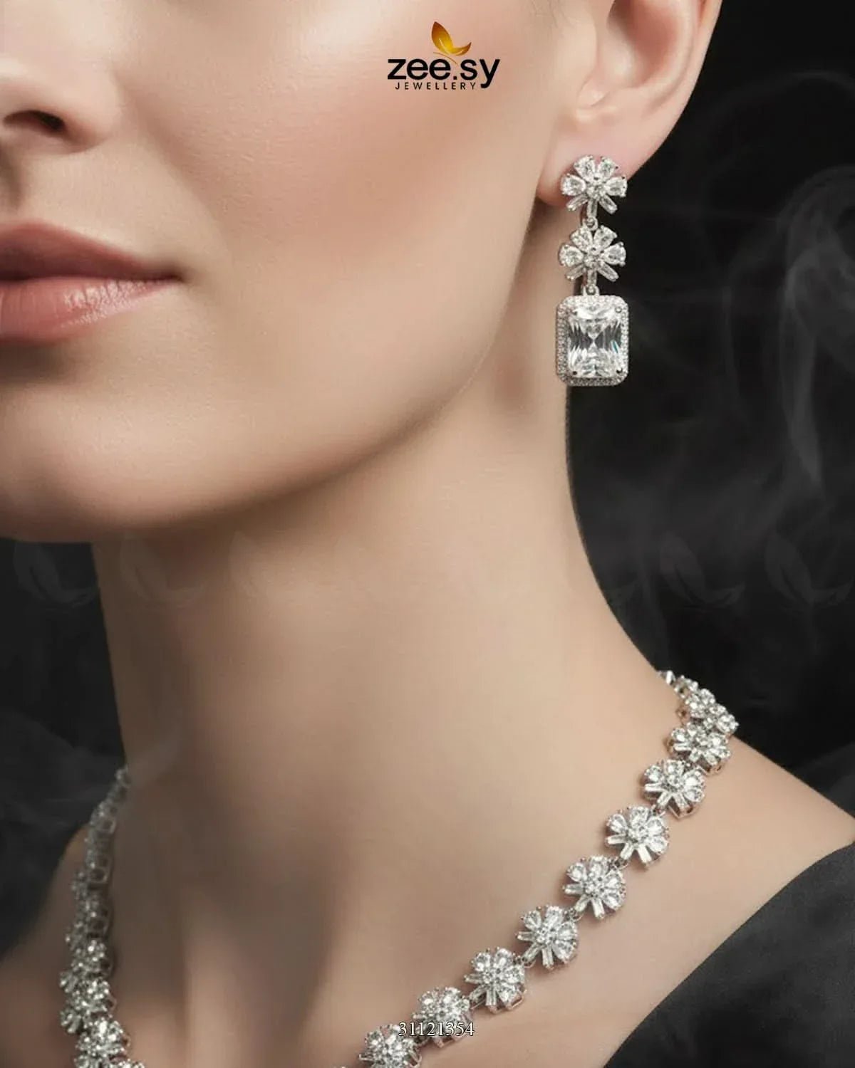 Dainty Crystal Cluster Necklace Set Necklace Sets - Zeesy Jewellery Pakistan | Premium Artificial & Imitation Jewellery