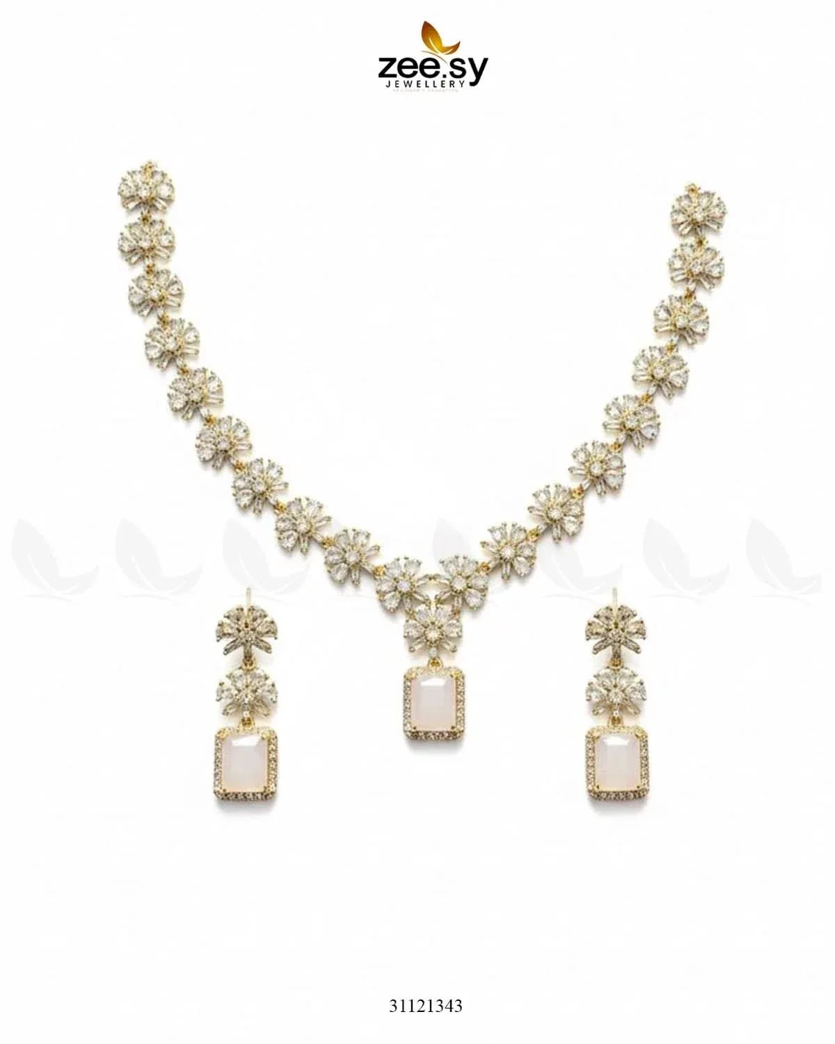 Dainty Crystal Cluster Necklace Set Necklace Sets - Zeesy Jewellery Pakistan | Premium Artificial & Imitation Jewellery