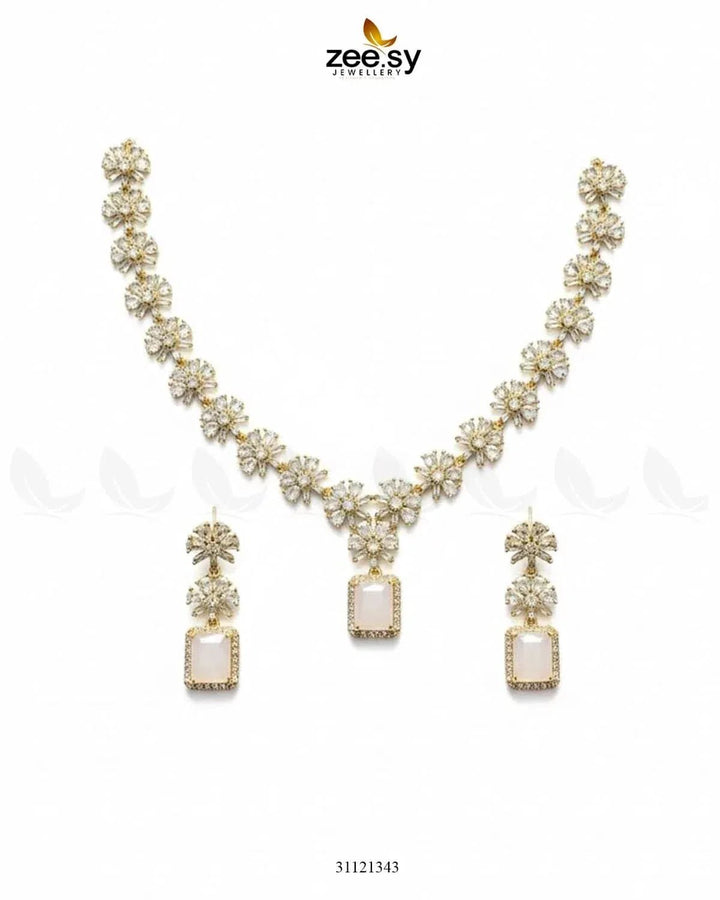 Dainty Crystal Cluster Necklace Set Necklace Sets - Zeesy Jewellery Pakistan | Premium Artificial & Imitation Jewellery