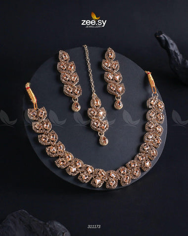 Elara Necklace Golden Champagne Necklace Sets - Zeesy Jewellery Pakistan | Premium Artificial & Imitation Jewellery