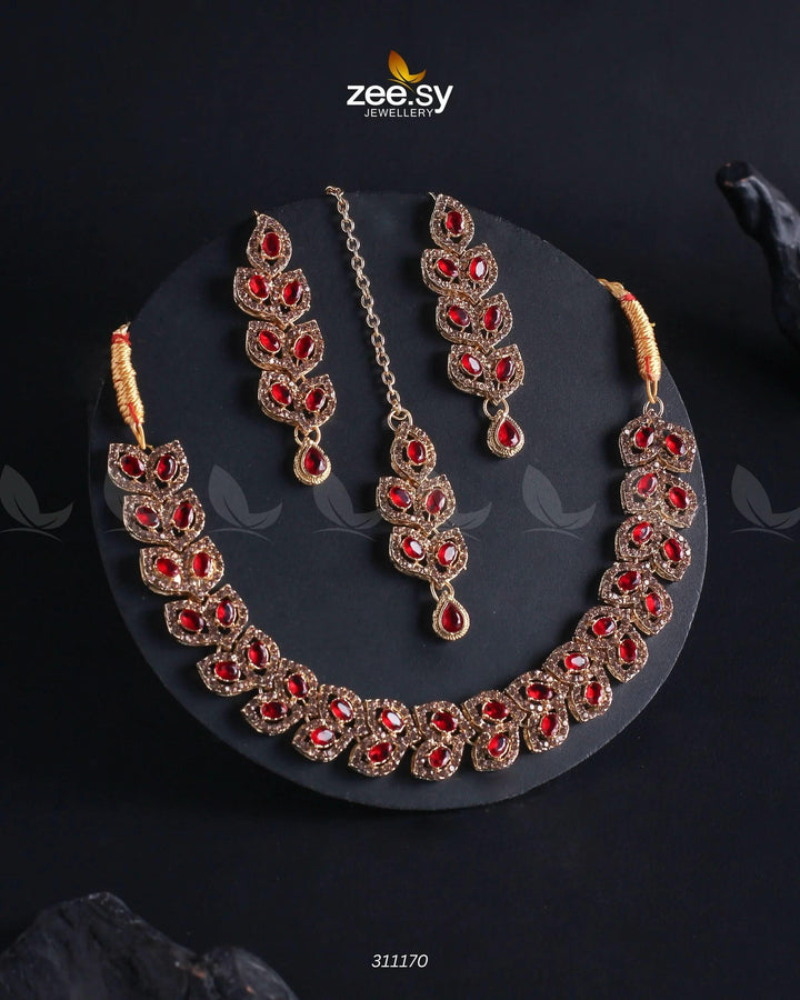 Elara Necklace champagne & Red Necklace Sets - Zeesy Jewellery Pakistan | Premium Artificial & Imitation Jewellery