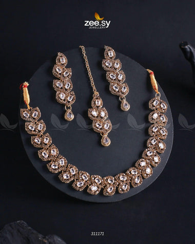 Elara Necklace Champagne & White Necklace Sets - Zeesy Jewellery Pakistan | Premium Artificial & Imitation Jewellery