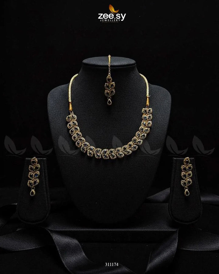 Elara Necklace champagne & Blue Necklace Sets - Zeesy Jewellery Pakistan | Premium Artificial & Imitation Jewellery