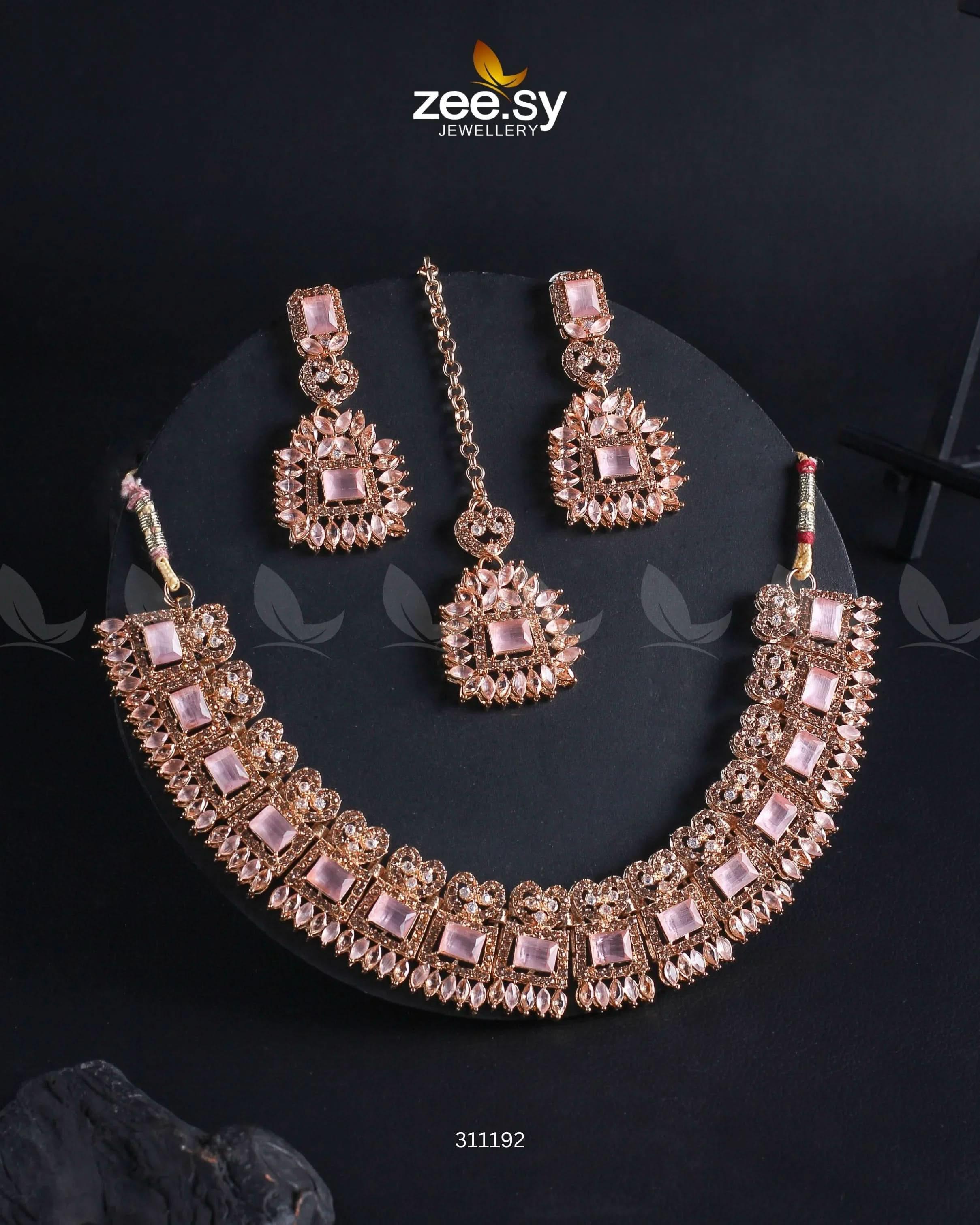 Elysium Necklace Golden Mint Pink Necklace Sets - Zeesy Jewellery Pakistan | Premium Artificial & Imitation Jewellery