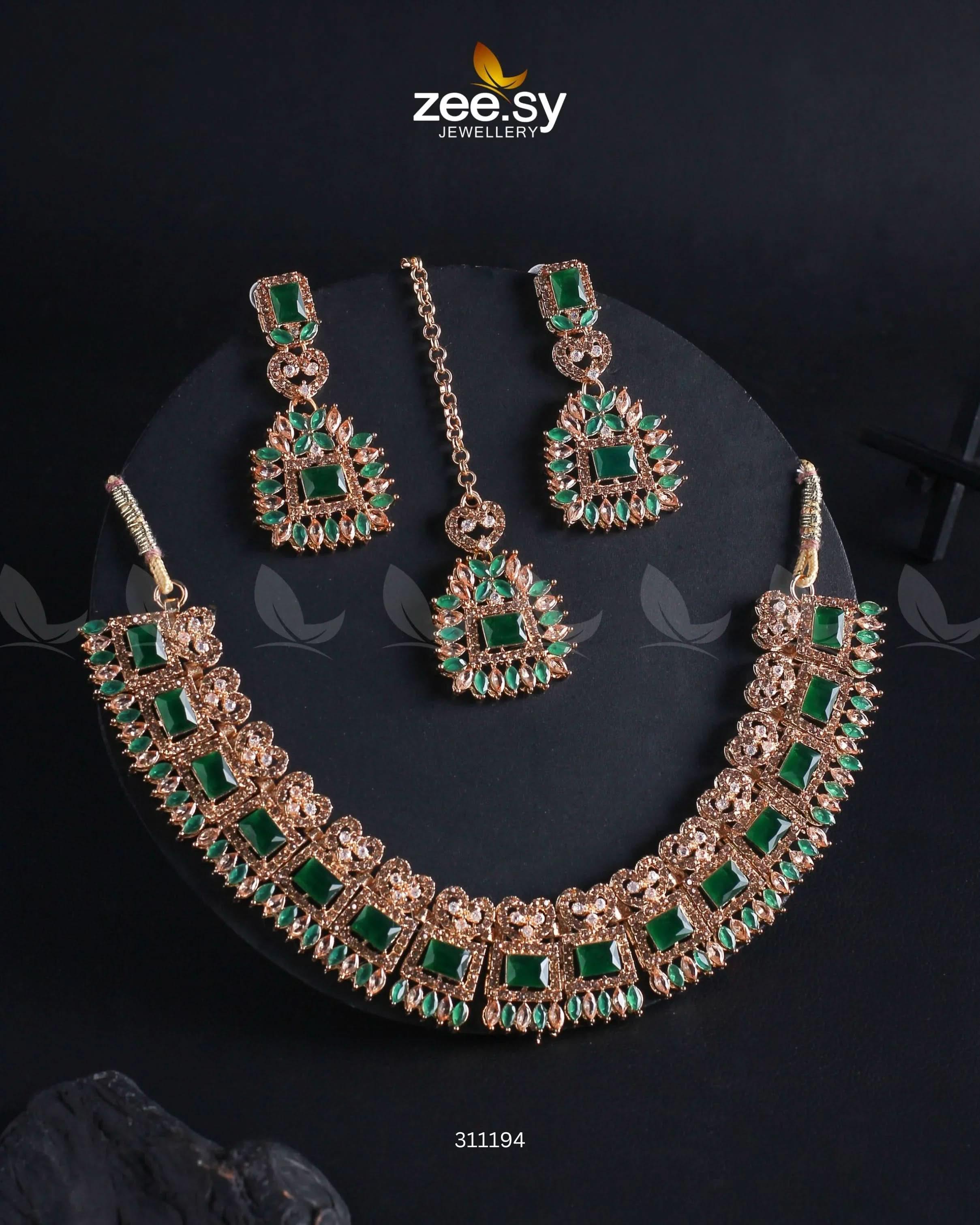 Elysium Necklace Golden Green Necklace Sets - Zeesy Jewellery Pakistan | Premium Artificial & Imitation Jewellery