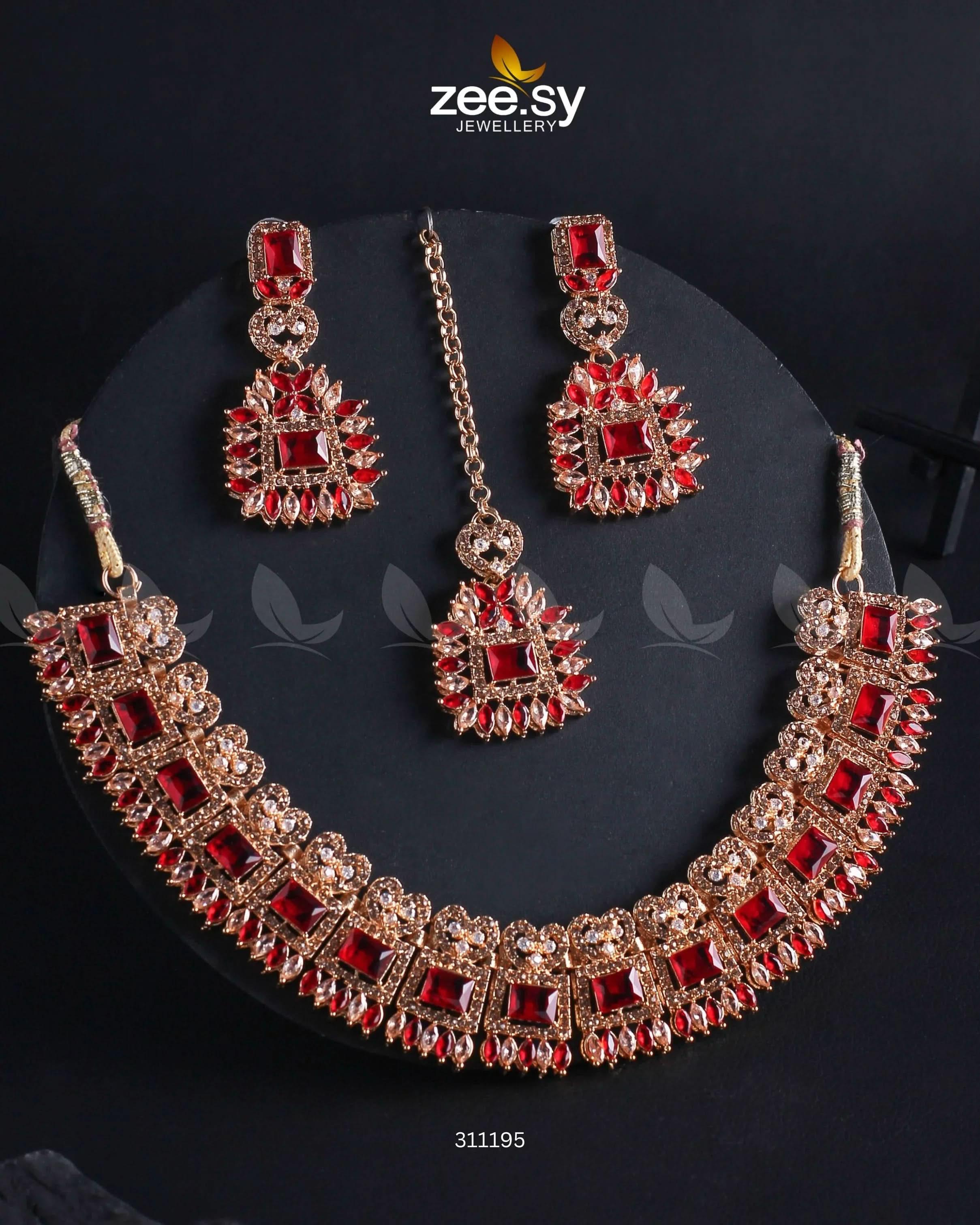 Elysium Necklace Golden Red Necklace Sets - Zeesy Jewellery Pakistan | Premium Artificial & Imitation Jewellery